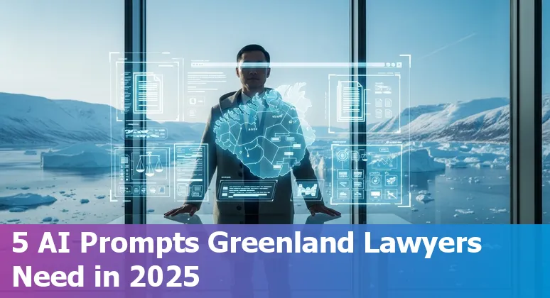 Greenlandic lawyer using AI prompts on a laptop with a Greenland map overlay