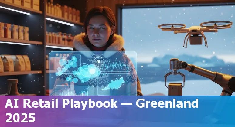 Greenland retail AI dashboard showing store owner reviewing AI forecasts and last-mile routes in Greenland