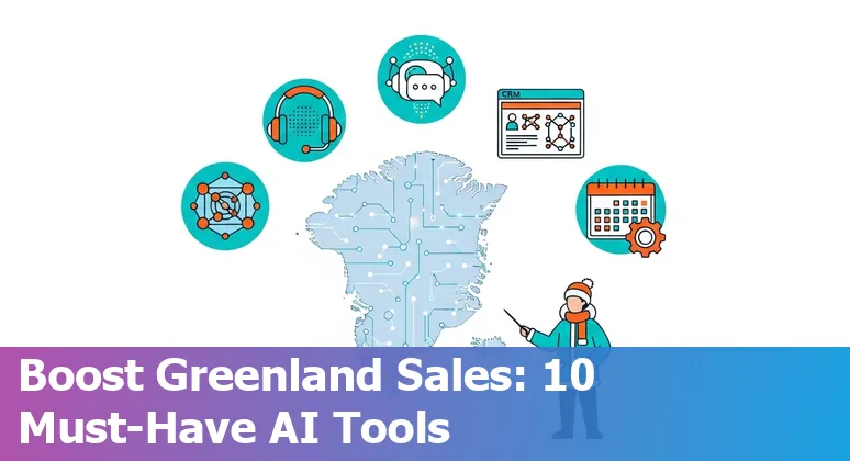 Greenland sales team using AI dashboards and prospecting tools, map of Greenland in the background