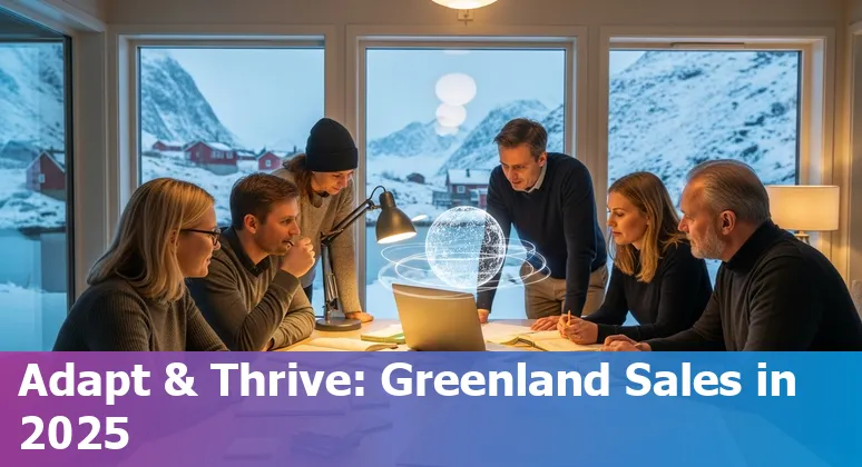 Greenland office scene showing AI assistant and salesperson collaborating in Nuuk, Greenland