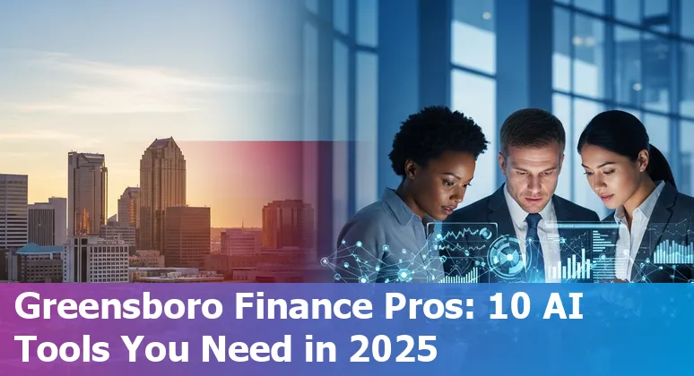 Collage of AI icons and Greensboro skyline representing top AI tools for finance professionals in 2025