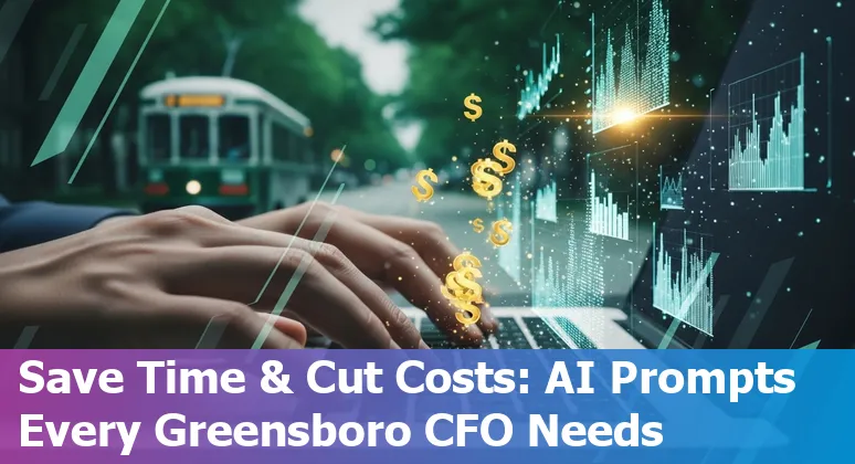 Finance professional in Greensboro using AI prompts on laptop to create pitch decks and cash runway charts.