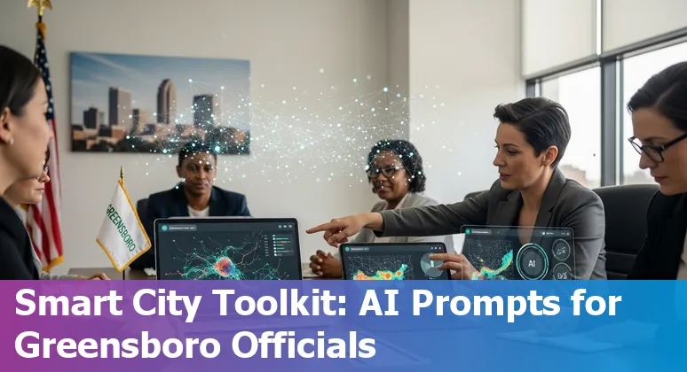 City of Greensboro government building with AI icons and contract documents symbolizing AI prompts for procurement and policy.