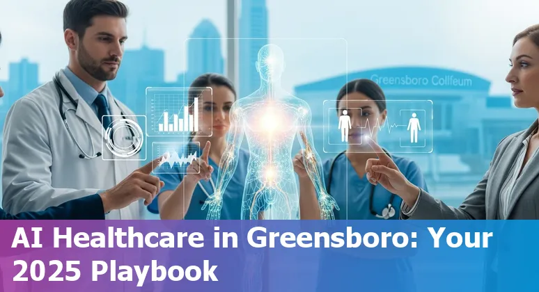 Healthcare AI roadmap graphic for Greensboro, North Carolina showing use cases, regulations, and local health systems