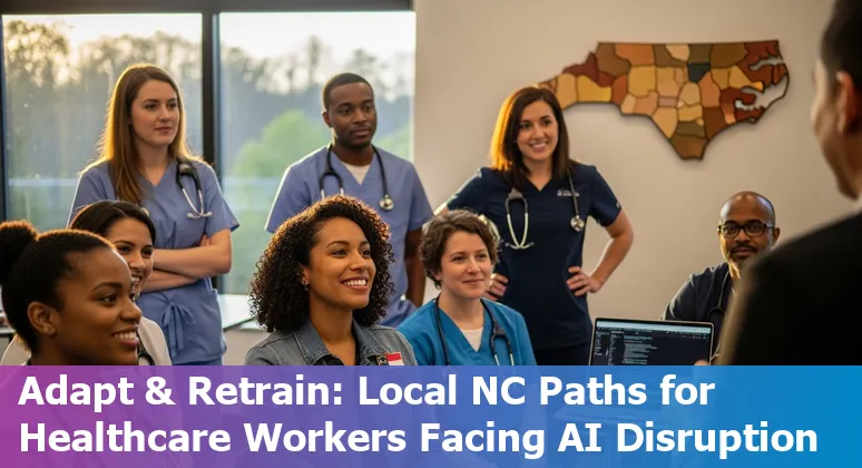 Greensboro healthcare workers learning AI tools with hospital logos (Duke, Wake Forest, Atrium, Novant).