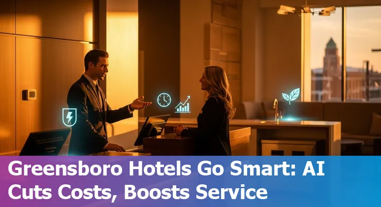 Hotel lobby automation example in Greensboro, North Carolina showing AI-enabled systems and energy-efficient features