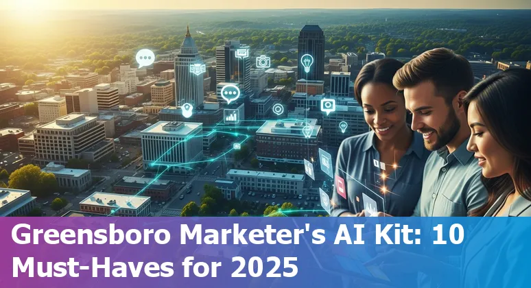 Greensboro marketer using AI tools on laptop with local landmarks in the background