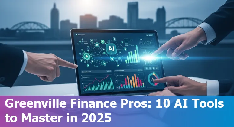 Finance professional at a desk using AI-powered dashboards showing cashflow, invoices, and forecasting tools.