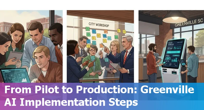 Illustration of AI in financial services with Greenville, North Carolina skyline and fintech icons