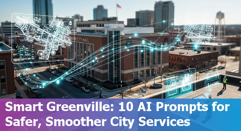 City of Greenville North Carolina city hall with overlay icons for AI use cases like traffic, permits, and public safety