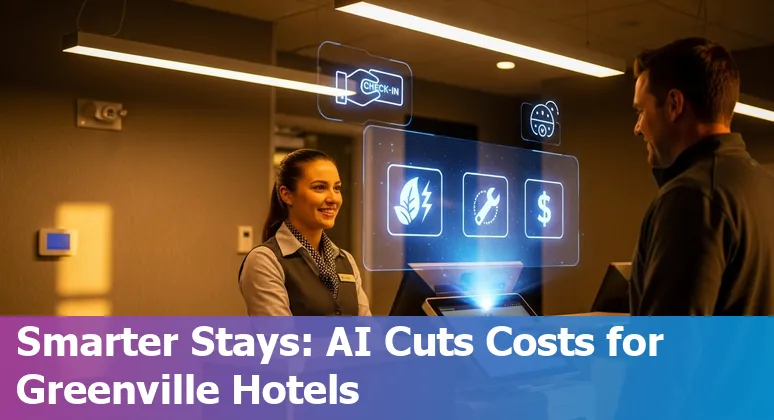 Greenville, North Carolina hotel front desk with AI kiosk and smart energy dashboard
