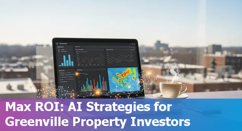 Real estate agent using AI tools on a laptop in Greenville, North Carolina skyline backdrop in 2025