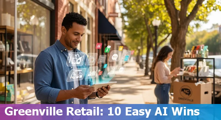 Greenville retail storefront with AI icons showing personalization, inventory and delivery routes.