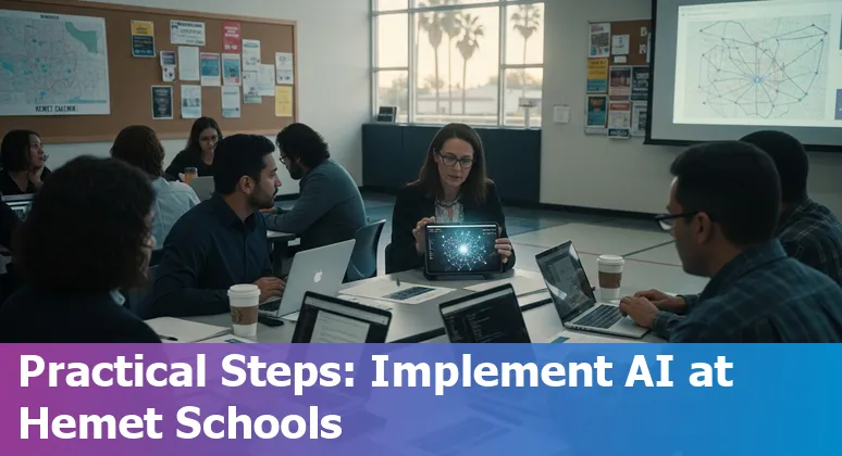 Educators in Hemet, California using AI tools in a classroom workshop in 2025