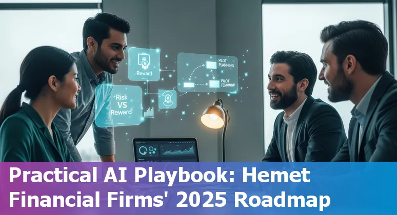 AI in financial services guide for Hemet, California in 2025 showing chatbots, analytics, and local bank storefront.