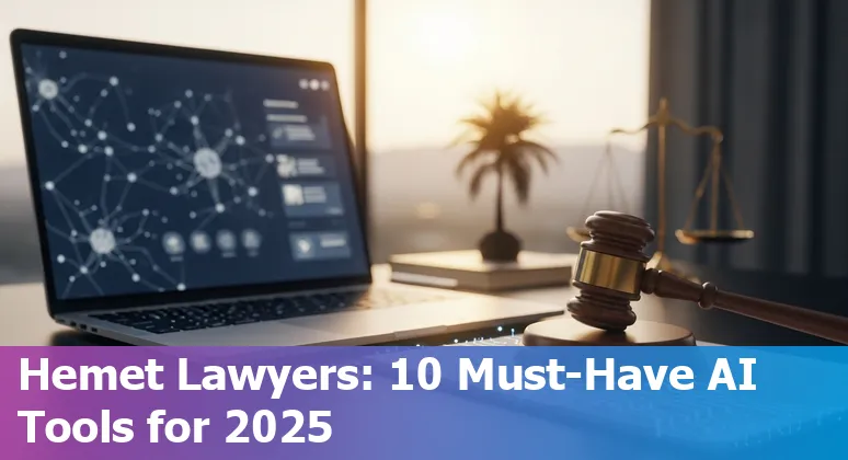 Hemet California lawyer using AI tools on laptop with legal books in background