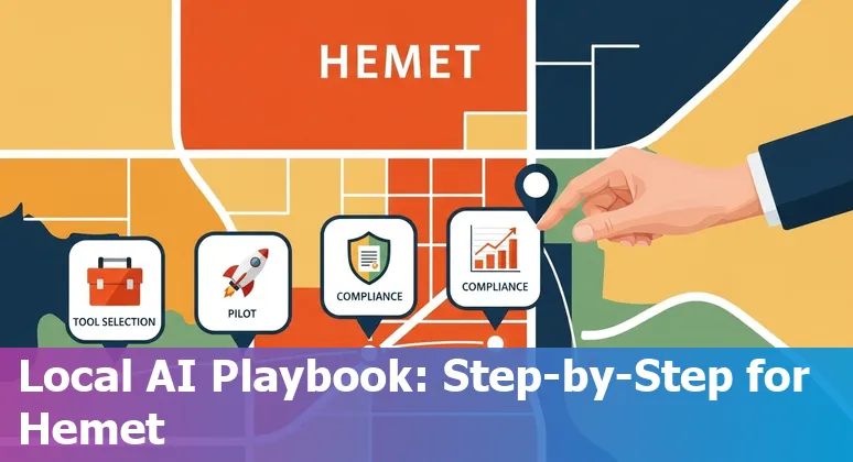 Hemet, California marketer using AI tools in 2025 on a laptop—local web agency partnership and compliance reminders.