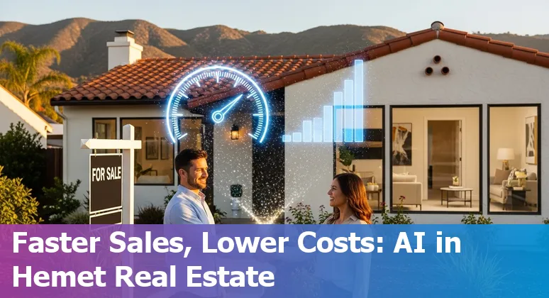 Real estate agent using AI tools on a laptop to optimize Hemet, California property listings, California, US