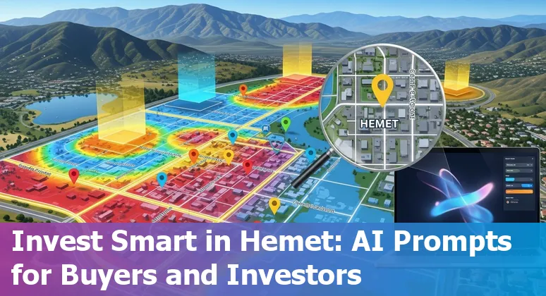 Real estate agent using AI tools on a laptop with Hemet, California homes in the background.
