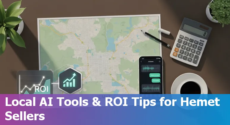 Sales professional using AI tools in an office with Hemet, California skyline visible — 2025 guide image
