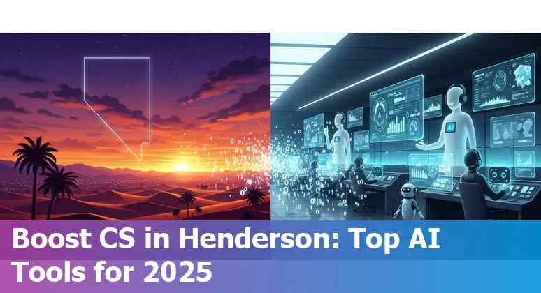 Collage of AI customer service tools logos with Henderson, Nevada skyline in the background.