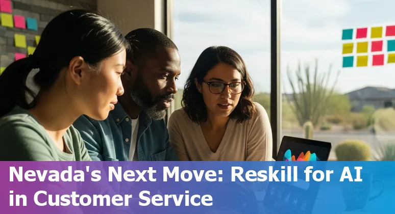 Henderson, Nevada customer service agent with AI assistant on screen — hybrid human+AI support in Nevada, US