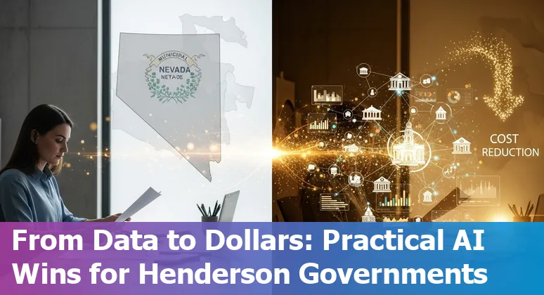 Henderson, Nevada city skyline with AI icons overlay showing government and data center impacts in Nevada.