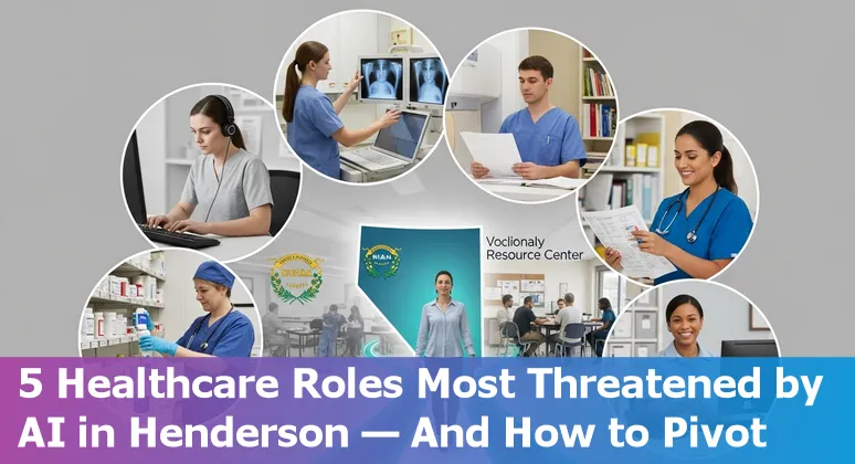 Henderson healthcare worker using AI-augmented tools with local Nevada skyline in background