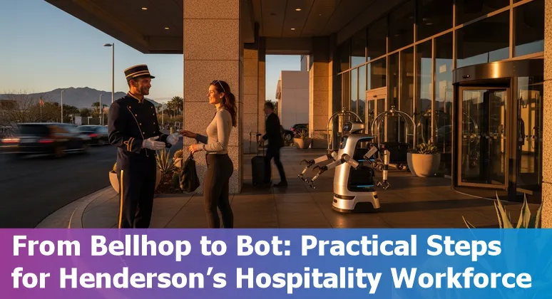 Henderson hotel front desk with AI icons showing automation and human staff adapting