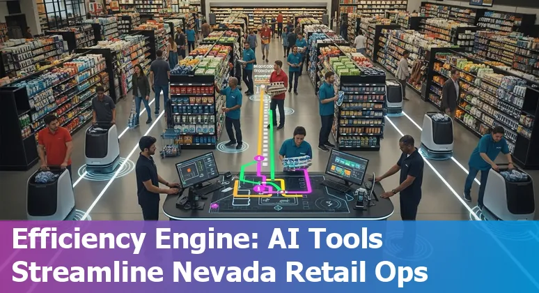 Retail workers using AI tools in a Henderson, Nevada store to monitor inventory and serve customers.
