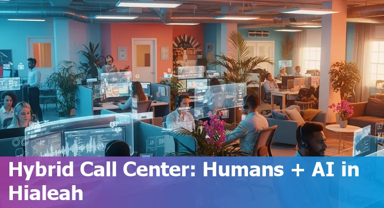 Hialeah, Florida call center agent working with AI tools — bilingual customer service scene in Hialeah, Florida