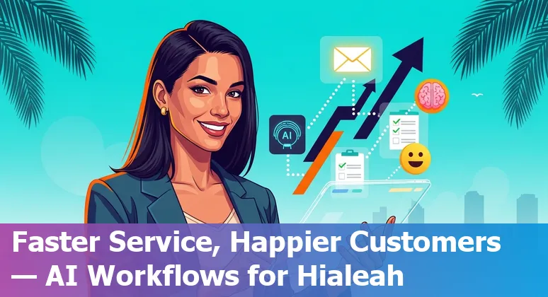 Customer service rep in Hialeah using AI to draft bilingual follow-up emails on a laptop.