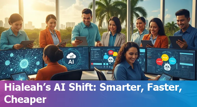 City skyline with AI overlay showing Hialeah, FL government services being optimized in Florida.