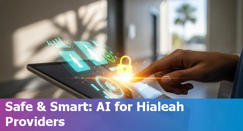 Healthcare AI planning meeting in Hialeah, Florida in 2025 showing clinicians reviewing AI pilot roadmap and charts