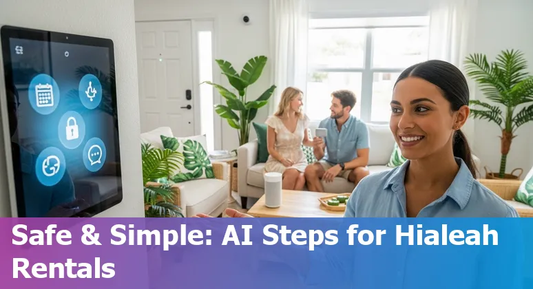 Hotel lobby with AI concierge kiosk in Hialeah, Florida, 2025