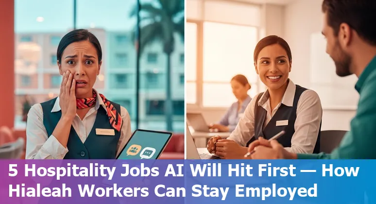 Hialeah hospitality workers learning AI tools in a training session with hotel and training logos.
