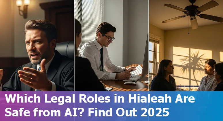 Lawyer using AI tools on laptop in Hialeah, Florida courtroom setting