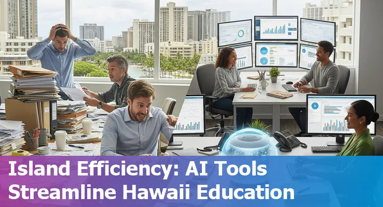 Education staff using AI tools in a Honolulu, Hawaii classroom or office to save time and cut costs