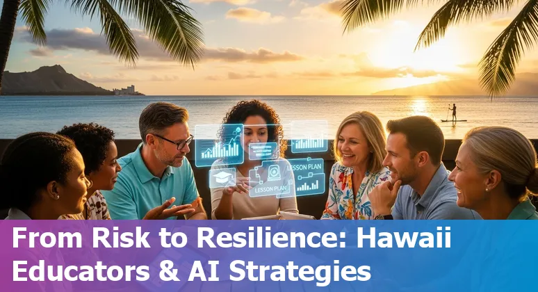 Honolulu educator using AI tools in a classroom, with University of Hawai‘i campus in background