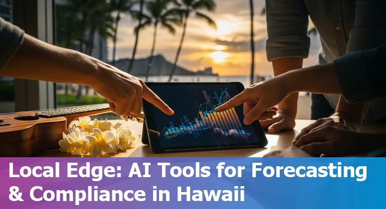 Group of AI tool logos overlaid on Honolulu skyline with financial charts