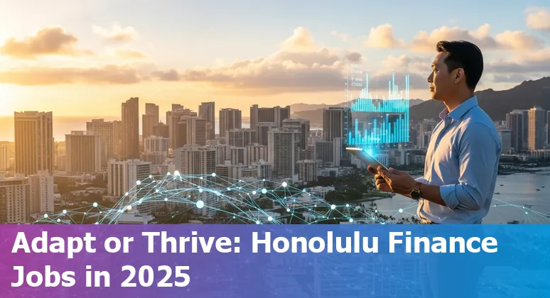 Honolulu, Hawaii skyline with finance icons showing AI impact on jobs in Hawaii, US