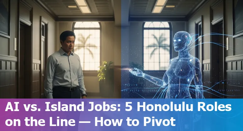 City & County of Honolulu skyline with icons for interpreters, communications, customer service, outreach, and policy analysts to illustrate AI risk and adaptation.