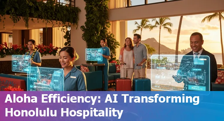 Hotel staff using AI-driven dashboard at a Honolulu, Hawaii hotel to cut costs and improve efficiency in Hawaii, US