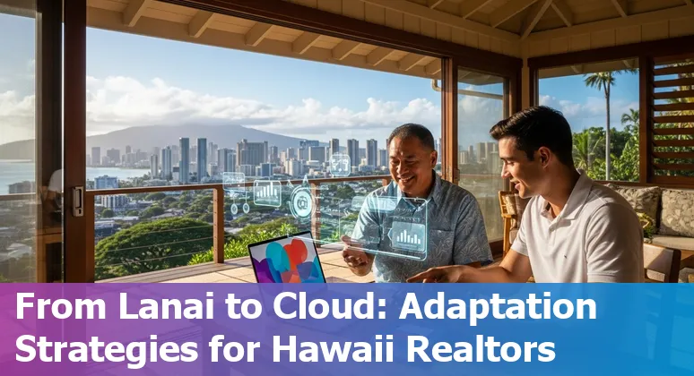 Honolulu real estate agents using AI tools on a laptop with Diamond Head in the background.