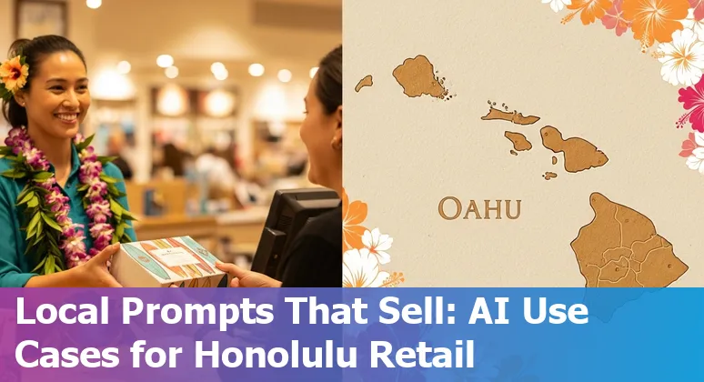 Honolulu retail shop with AI icons overlay showing personalization, inventory and chatbot features
