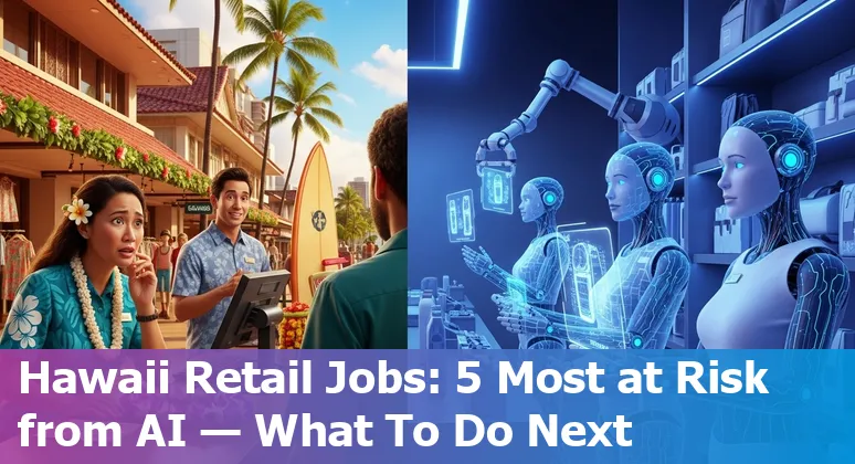 Honolulu retail worker with AI icons showing automation threats and reskilling paths