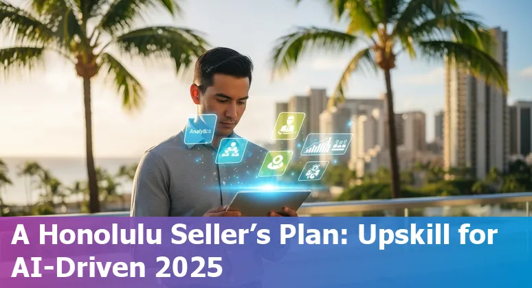 Sales rep using AI tools in Honolulu, Hawaii office with Diamond Head view