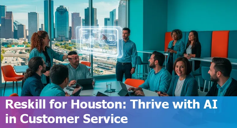 Houston, Texas customer service agent and AI assistant screen showing hybrid support in 2025
