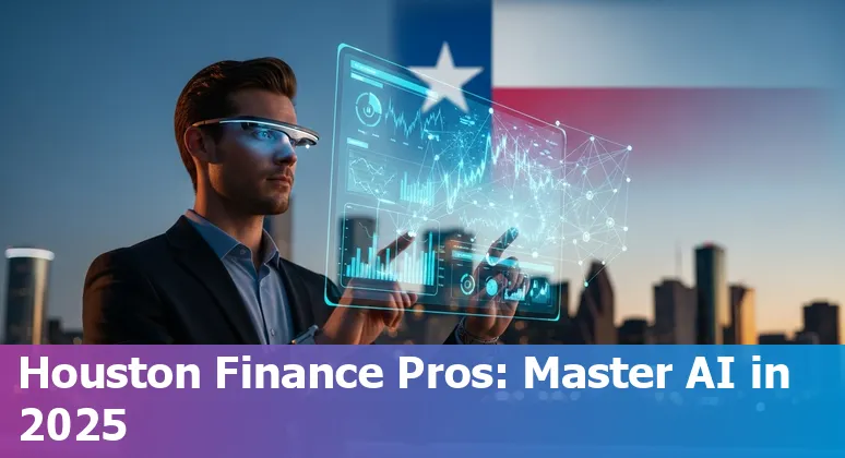 Finance professional using AI forecasting tools in Houston, Texas skyline visible, 2025