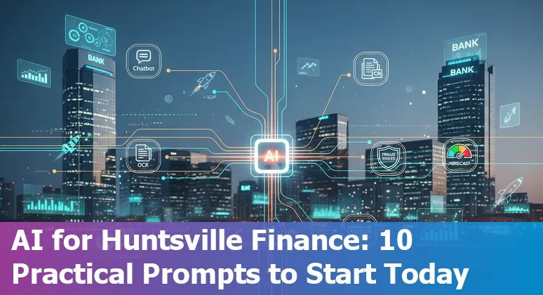 Huntsville skyline with finance icons and AI neural network overlay